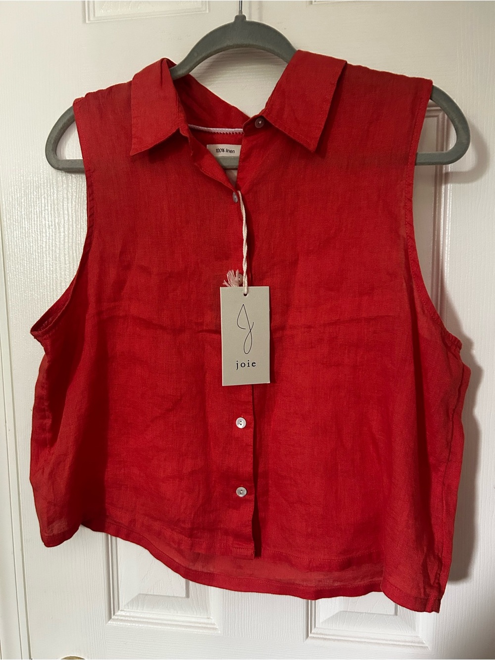 Joie Vibrant orange Sleeveless Linen Button-Front Blouse, 100%LINEN